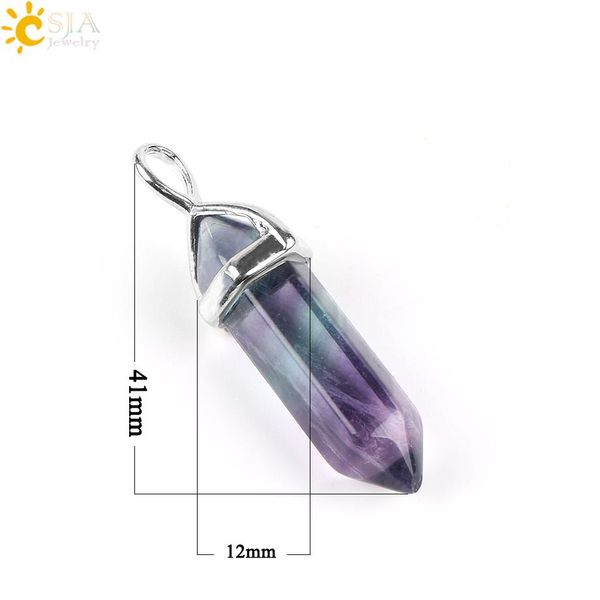

2020 fluorite necklaces crystal pendants suspension natural gem stone quartz bullet hexagonal pendulum reiki chakra pendulo, Silver