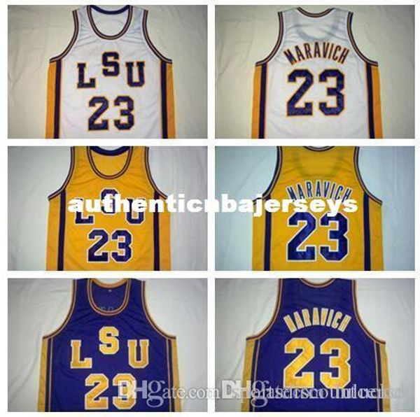 

factory outlet #23 pete maravich lsu tigers college basketball jerseys white purple yellow stitched customized any name and number jers, Gray