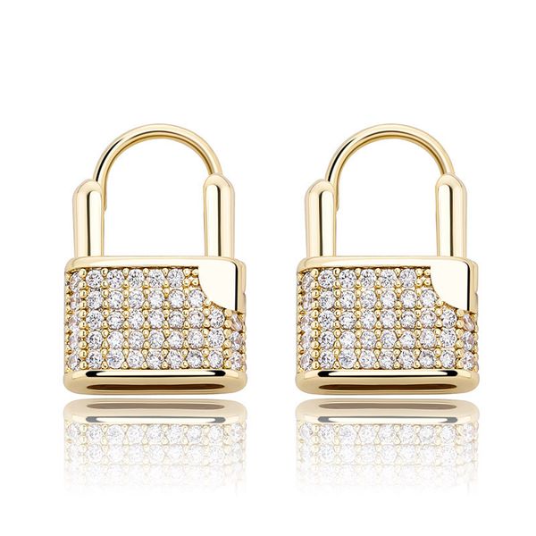 

iced out zircon key lock drop earrings for women accessories small gold silvery hoops female earrings jewelry gift, Golden;silver