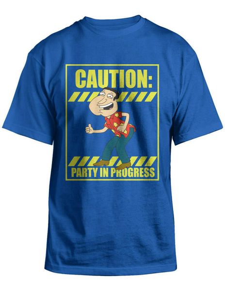 

Adult Mens Family Guy quagmire caution party in progress royal blue t shirt