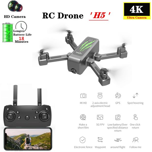 

h5 mini drone gps 4k quadrocopter with 2-axis gimbal 5g electric adjustment camera foldable qucdcopter vs sg907 s167 s162 dron
