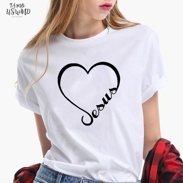 

love heart jesus faith t shirt women short sleeve funny christian graphic tshirt women funny tee shirt slim clothes, White