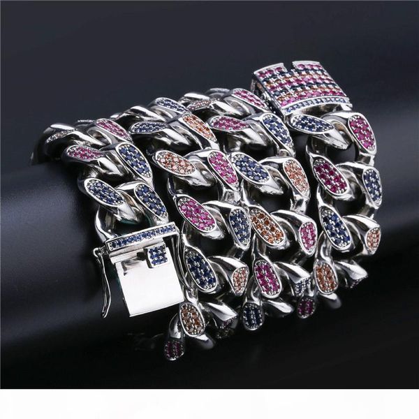 

18mm multicolor pave micro zircon cuba link chain for men cool hip hop necklace ice out 18k gold silver hiphop necklaces jewelry