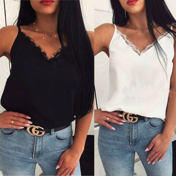 

new women fashion satin silk summer tank lace solid vest solid casual crop cami camisole, White