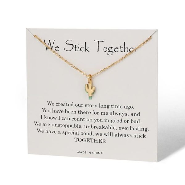 

wish card gold silver color cactus pendant make a wish necklace letter we stick together card necklace for women cn291