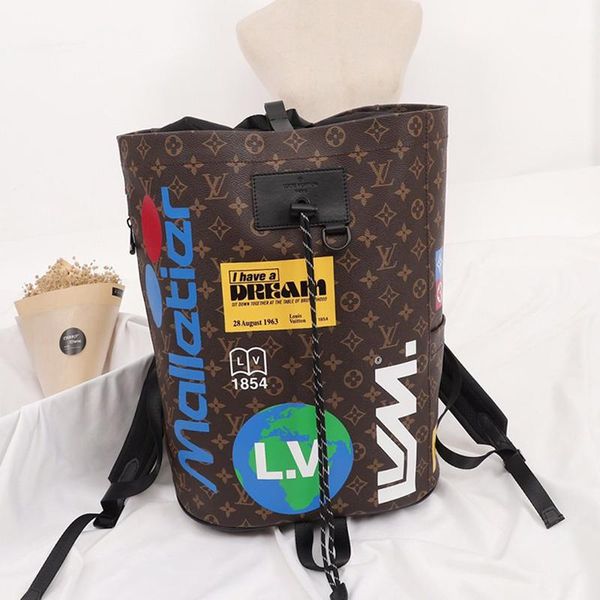 

vintage fashion womens bag luxury designer backpacks women leather drawstring bucket bag large capacity travel rucksack