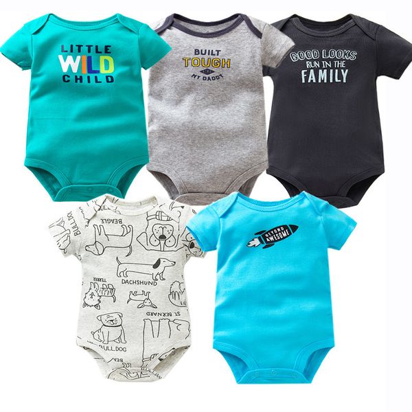 

5 pcs/lot baby bodysuits cotton infant jumpsuit short sleeve newborn baby clothing 2018 summer baby girls boys clothes 6-24month, Blue