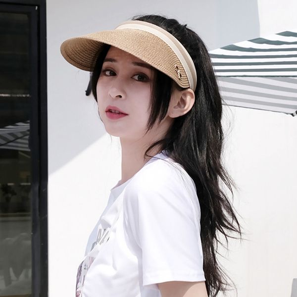 

2020 new woman's sun hats female bowknot visor caps hand made diy straw summer cap casual shade hat empty hat beach, Blue;gray