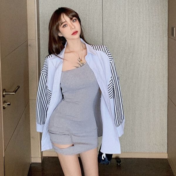 

nana fashion womens striped stitching coat slim hip dress early autumn 2020 suit western style, White;black