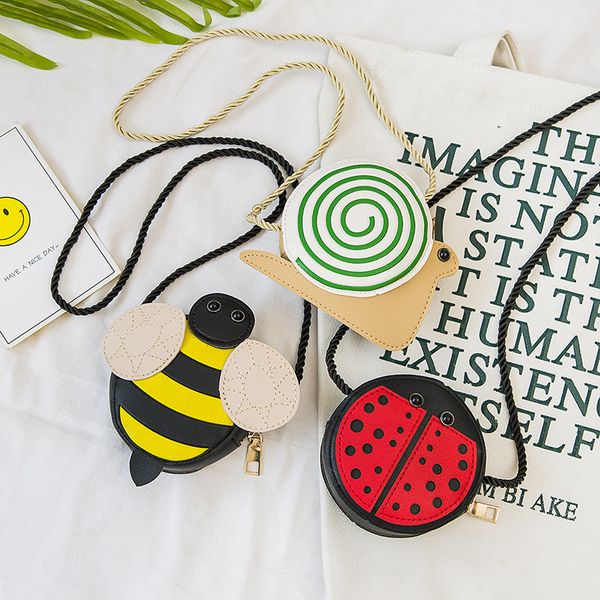 

cartoon bee snail children mini crossbody bags pu leather girls baby shoulder bag coin purse lovely kids small wallet handbags, White