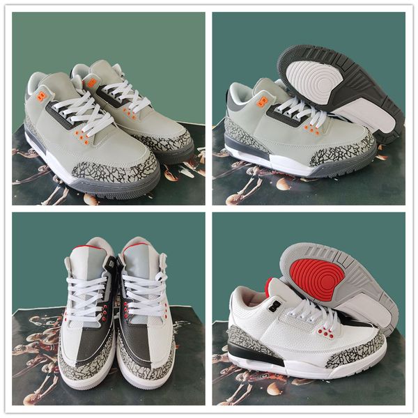 

3 white black grey cement mandarin duck shoes men basketball shoes outdoor sneaker 3s jumpman sport trainer size us 8-11, White;red