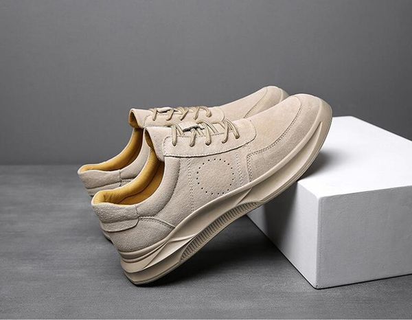 

mens sneakers leather 2019 spring summer fashion casual shoes male suede leather walking footwear man' shoe soft, Black;grey