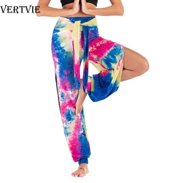 

vertvie womens loose yoga pants tie dye wide leg pants long stretch lace up side hollow out trouser sweatpants harem, White;red