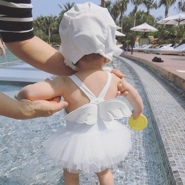 

children's girl's baby cute wings girl's baby swimsuit 1-3-6 one-piece princess swimsuit, White;black