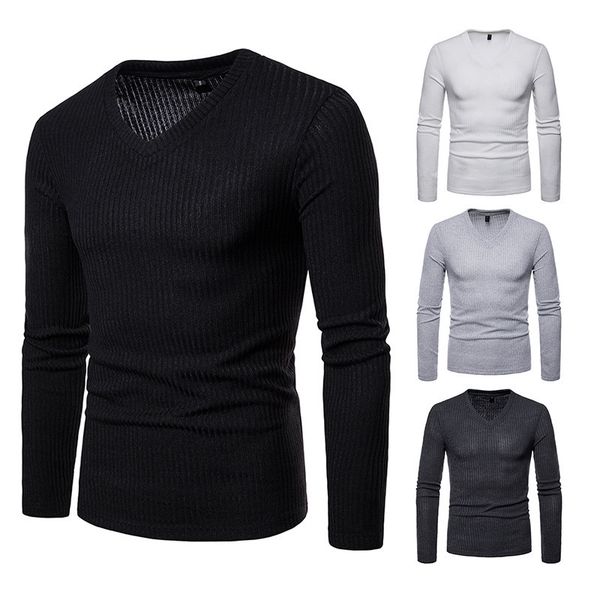 

menslarge size v-neck long sleeve t-shirt base shirt q139, White;black