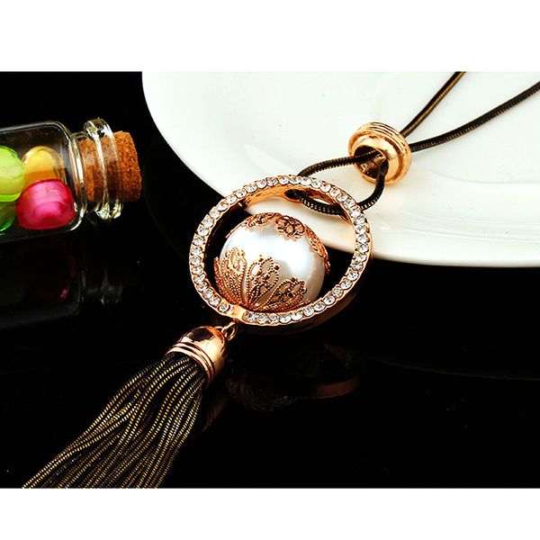 

ajojewel spring jewelry gold/silver elegant simulated-pearl ball long alloy tassel necklace for women brand wedding gift