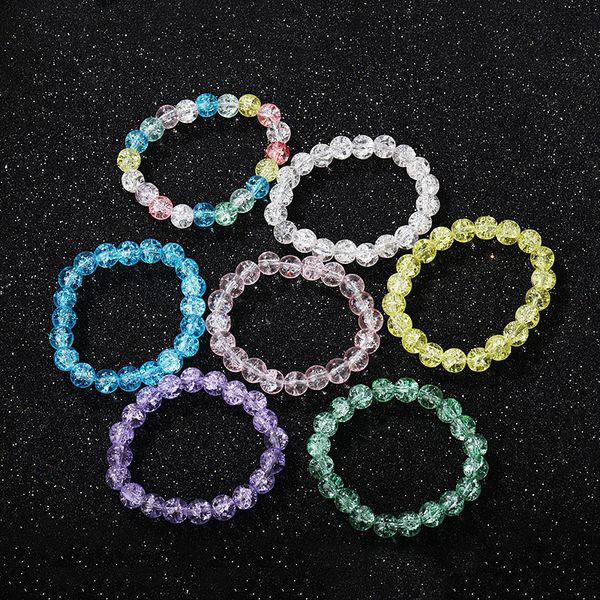 

colorful transparent crack arts 8mm beads bracelets glass handmade beaded lovers bracelet elastic friendship hand ring bangle jewelry gift, Black