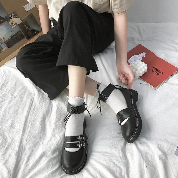 

lolita japanese british round head small leather shoes, Black