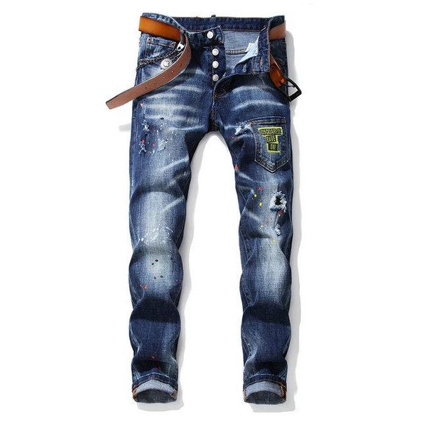 

2020 new mens denim jeans fashion italy men s jeans true slim washed zipper decorated urban casual pants, Blue