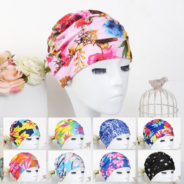 

women's long and short hair swimming spring holiday comfortable non-tightening plus-sized pleated cap swimming cap