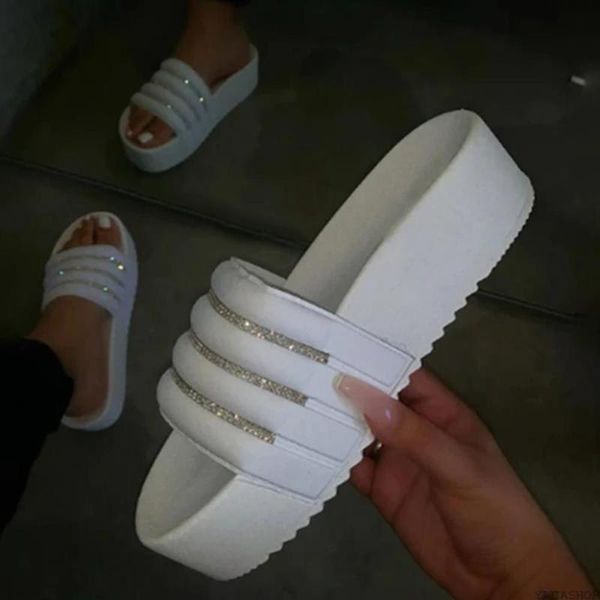 

new outdoor wild fashion ladies spring and summer women waterproof platform thick bottom rhinestone slippers candy color beach s, Black