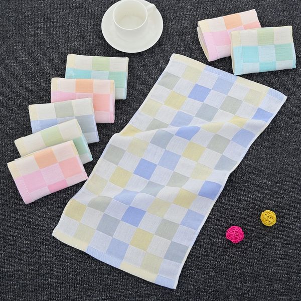 

double-layer gauze cotton color plaid 25*50 children's towel double-layer gauze children's towel cotton baby color plaid baby 25*5