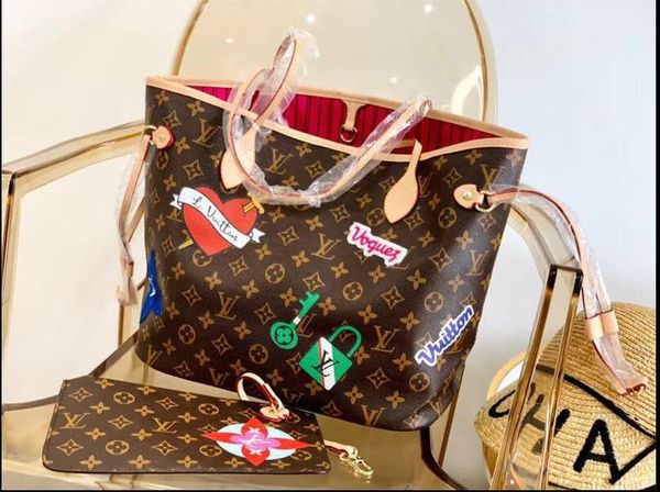 

2020 selling designer luxury handbag new famous 2-piece set two-side flower pu shoulder messenger wallet