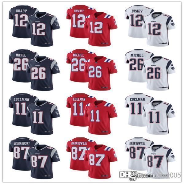 

mens womens youth new englands patriots 12 tom brady 87 rob gronkowski 11 julian edelman 26 sony michel custom football jerseys, Black;red
