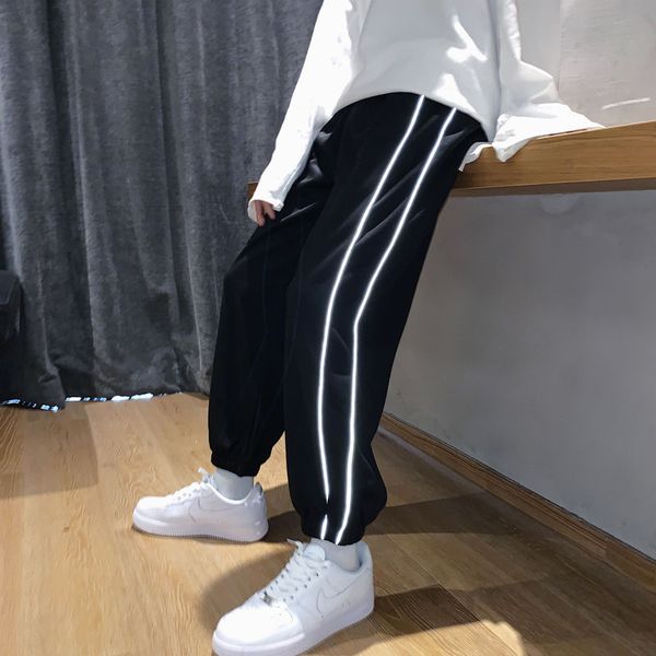 

2020 men's hip hop style harem pants fashionable trend trousers casual pants 5 color reflection joggers sweatpants s-2xl, Black