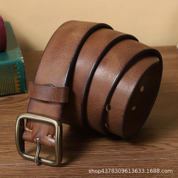

duy9r korean style personalized fashion genuine leather buckle pure copper belt men's fashionable young men's pure cowhide pin pin, Black;brown