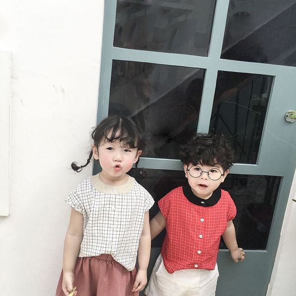 

new and vest cotton linen children's sleeveless shirt for summer 2020 boys' baby cotton and linen plaid vest artistic fashion, White;black