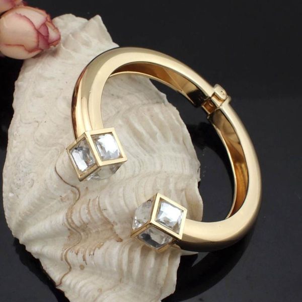 

ukmoc fashion women alloy square crystal bangles gold color and silver color design cuff bracelets statement jewelry b126, Black
