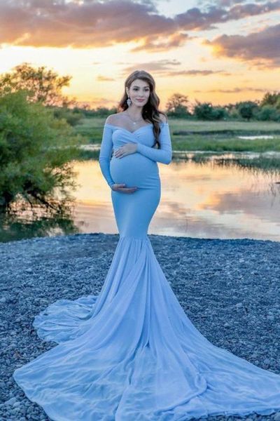 

new classic maternity pgraphy props maternity dresses off shoulder for p shoots women pregnancy dresses, White