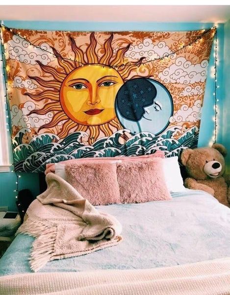 

new digital printing living room tapestry wall hanging tapestry towel wall decoration beach towel beach cushion, Blue;gray