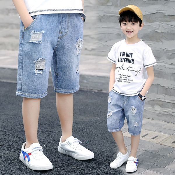 

lotqk 2019 new korean style boys' for medium jeans fan children's pants and large children fashionable fan solid color middle wais, Blue