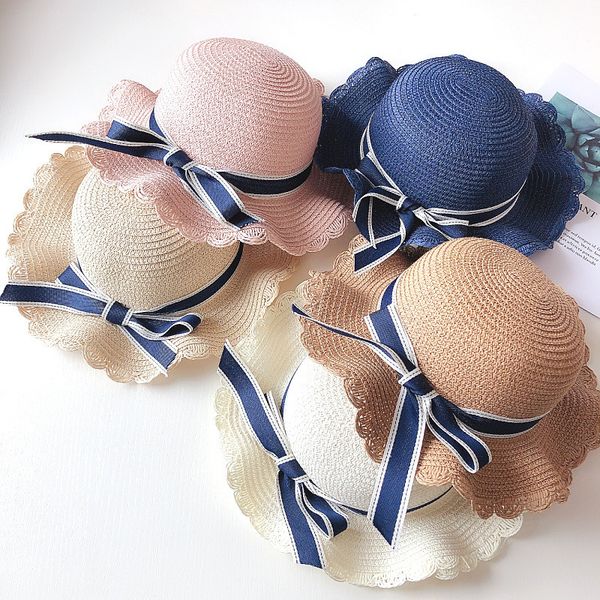 

2019 милый ребенок девушки лето hat соломенной шляпе панама cap модный handmade свободный bowknot шлемов sun для девочек straw hat gorro, Blue;gray