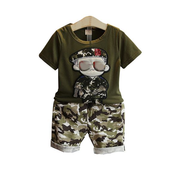 

children's clothing sets summer cartoon camouflage soldier cotton baby boy short-sleeved t-shirt + shorts 2pcs suis cls164, White