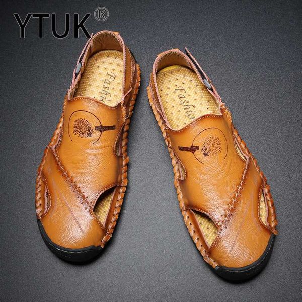 

sandals ytuk genuine leather men's summer comfortable beach shoes bohemia size 38-48, Black