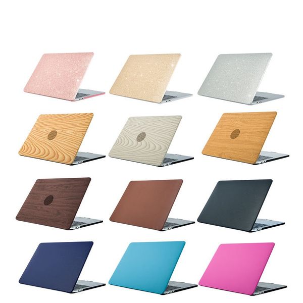 Caixa de couro cintilante da pele de madeira capa protetora para MacBook Air Pro Retina 13.3 11.6 15.4