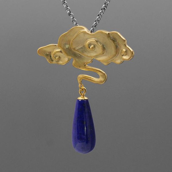 

classical chinese style moire pendant without chain female paragraph 925 sterling silver with lapis lazuli sautoir
