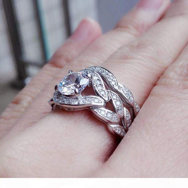 

s 2017 new arrilval fashion jewelry 10kt white gold filled z cz diamond gemstones engagement wedding women bridal ring set size, Silver