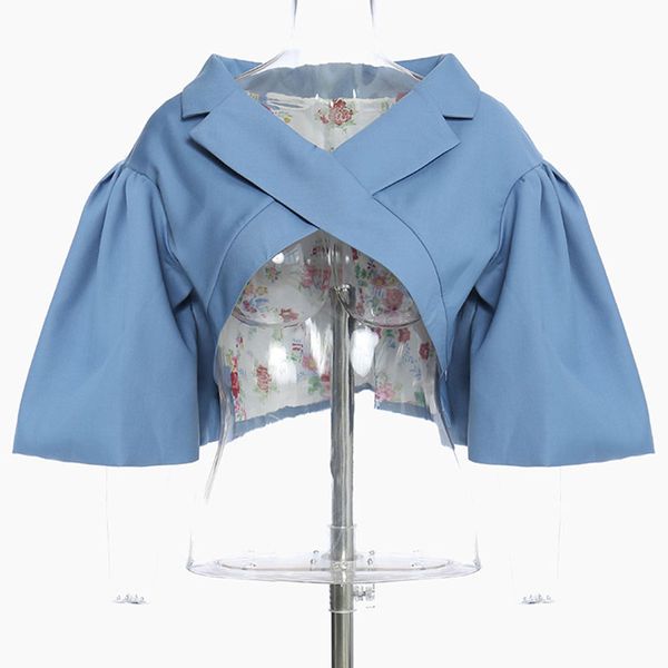 

women's suits & blazers seebeautiful simple notched collar puff sleeve loose short single suit coat woman summer autumn 2021 tide fashi, White;black