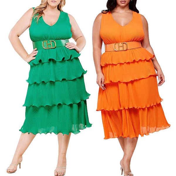 

none waist sashes women's chiffon dresses v neck tank style cake dress summer casual ruffle dresses, Black;gray
