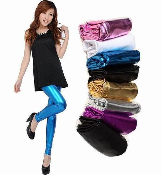 

2020 casual ladies silver metallic shiny laser leather leggings women candy color drop shipping good quality, Black