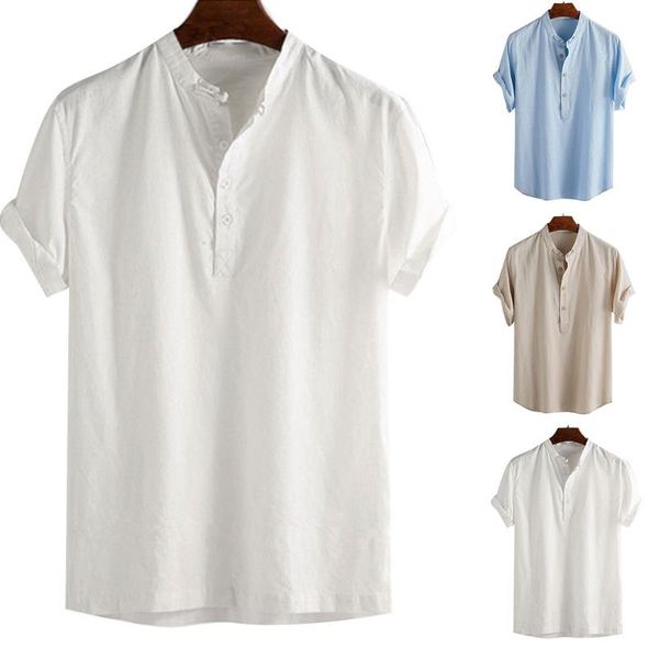 

2020 мужчины сплошной цвет рубашки короткие рукава прокат стенд воротник top summer casual большой размер стиль одежда, White;black