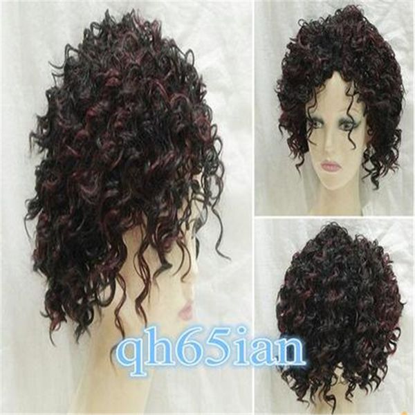

charm ladies short mix color curly wavy hair wigs, Black