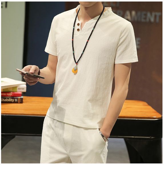 

2020 new summer men's short sleeve t-shirt cotton linen suit fashion linen men's casual suit wear, Gray