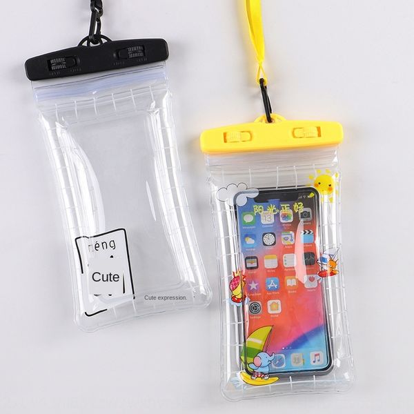 

clip inflatable mobile waterproof waterproof phone sealed touch screen cartoon mobile phone bag swimming air bag lanyard diving cover