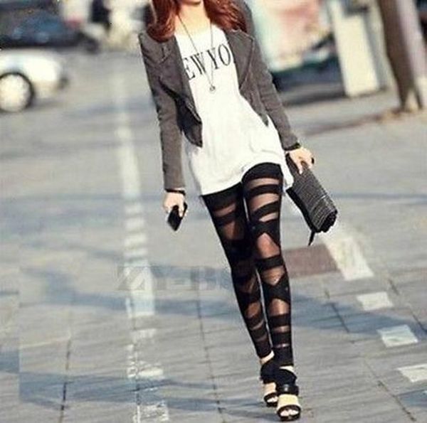 

selling wholesale drop shipping ripped cut out bandage black legging woman lady leggings trousers pants