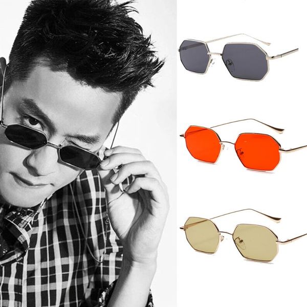 

1pc small rectangle sunglasses men 2020 metal frame polygon women red lens sun glasses men gold uv400 brand design hot, White;black